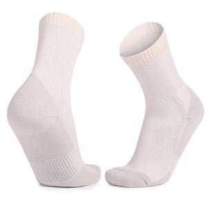 Beige merino wool hiking crew socks breathable and soft for all-season hiking adventures