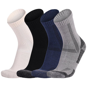 Set of 3 merino wool crew hiking socks in navy black and grey designed for outdoor trekking