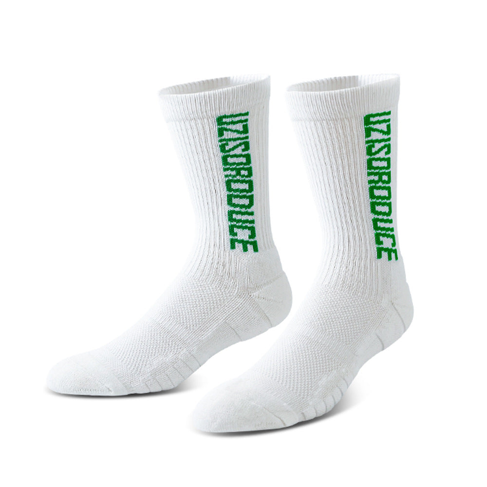 Thickened Crew Length white basketball socks with letters