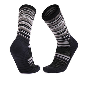 Black merino wool thick sole hiking crew socks featuring moisture-wicking and anti-slip design for trails