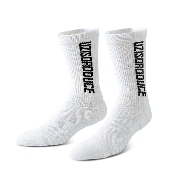 Thickened Crew Length white basketball socks with letters