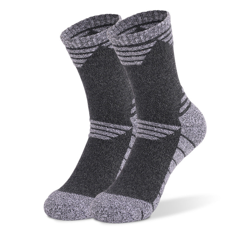 Dark gray thick cushioned crew socks with odor-resistant technology for hiking and outdoor activities
