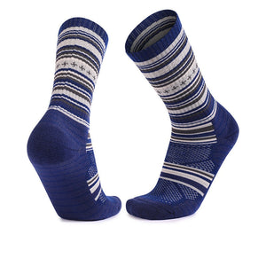 Royal blue merino wool thick sole hiking crew socks with 62% wool blend and dense cushioning for men