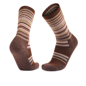 Brown merino wool thick sole crew socks featuring durable nylon reinforcement for serious outdoor adventures